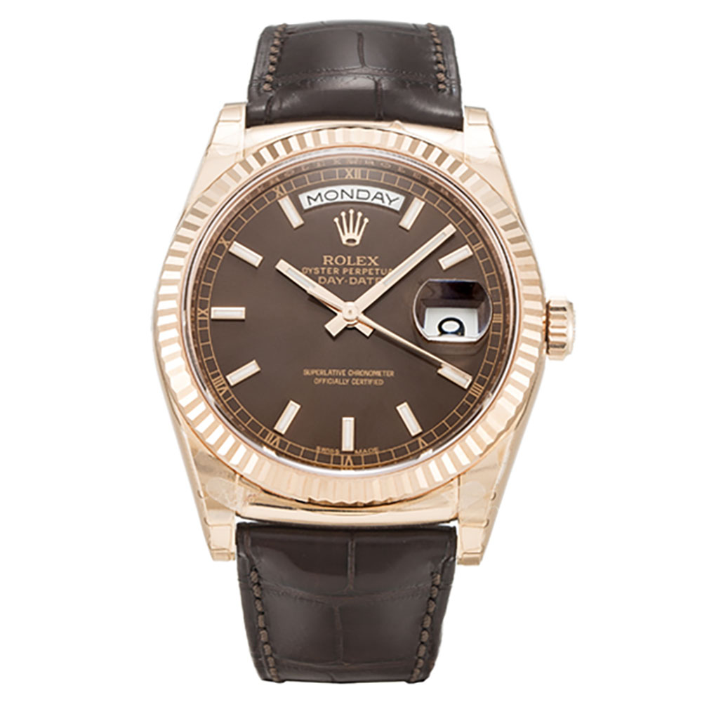 Rolex Day-date 118135 Cadran Homme Chocolat Baton Crocodile Marron