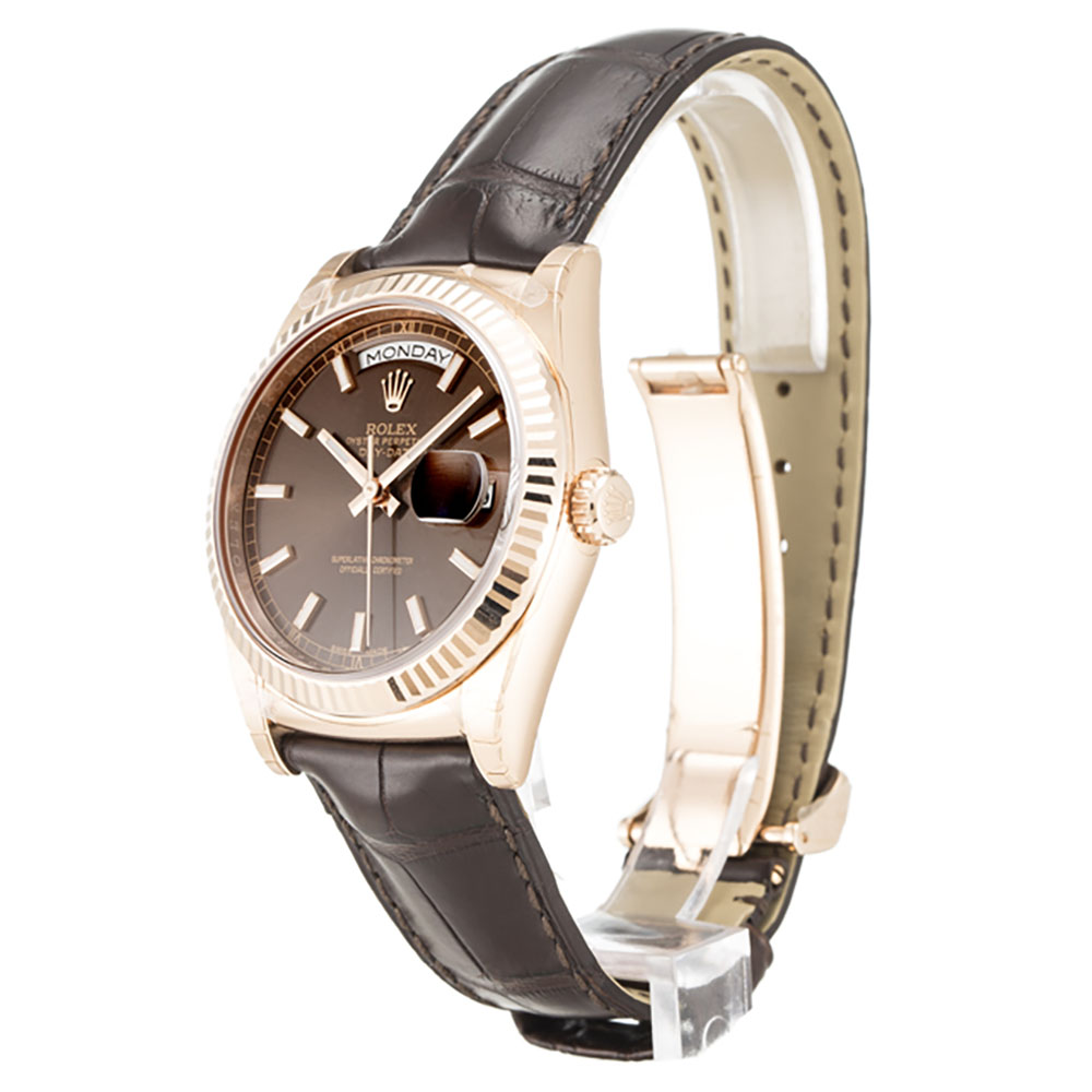 Rolex Day-date 118135 Cadran Homme Chocolat Baton Crocodile Marron – Image 2