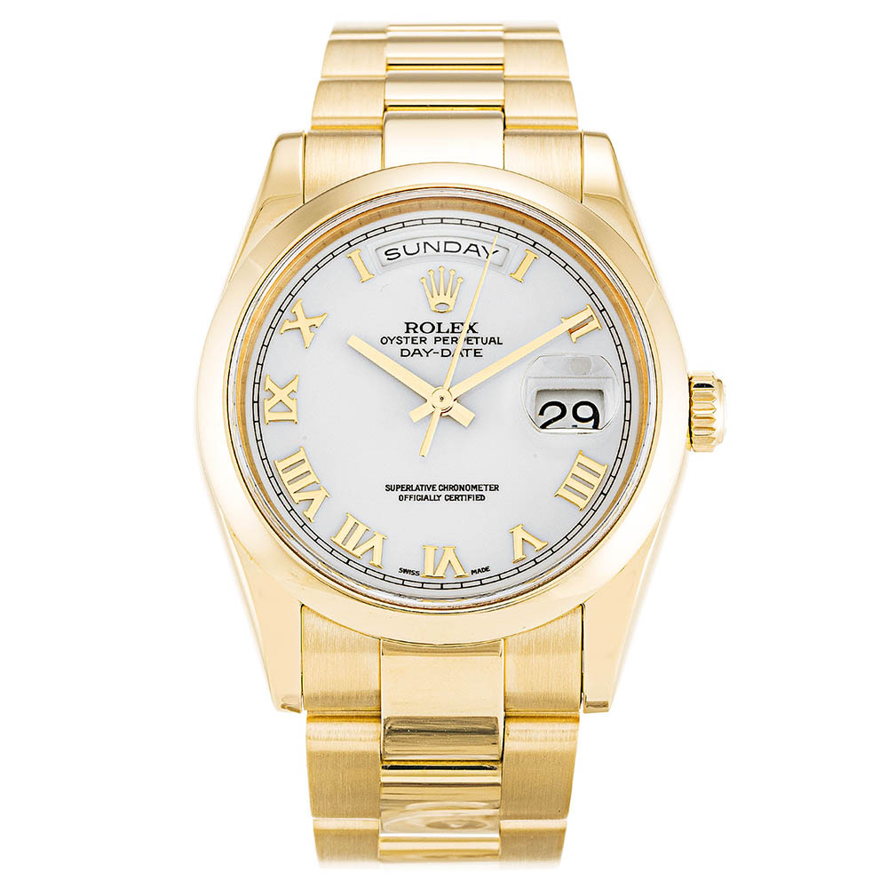 Rolex Day-date 118208 Cadran Homme Blanc Chiffre Romain 316 Grade Acier Inoxydable (Oyster)