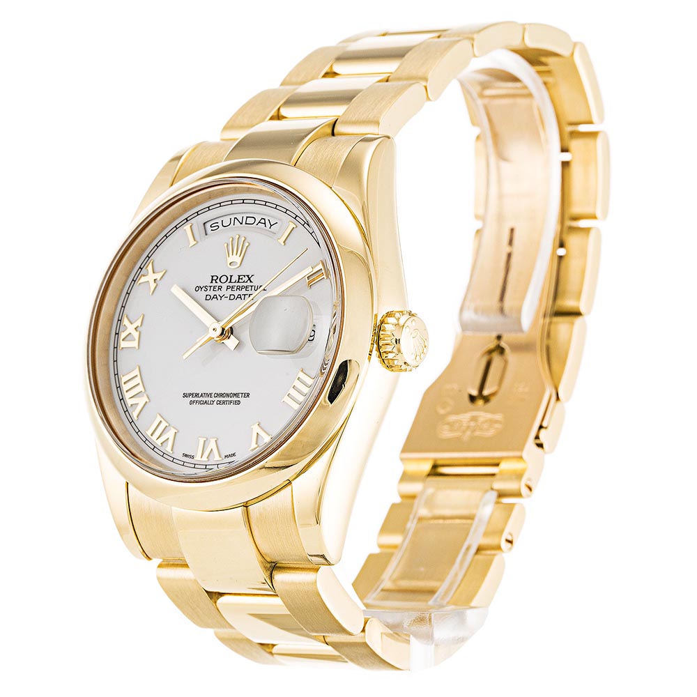 Rolex Day-date 118208 Cadran Homme Blanc Chiffre Romain 316 Grade Acier Inoxydable (Oyster) – Image 2