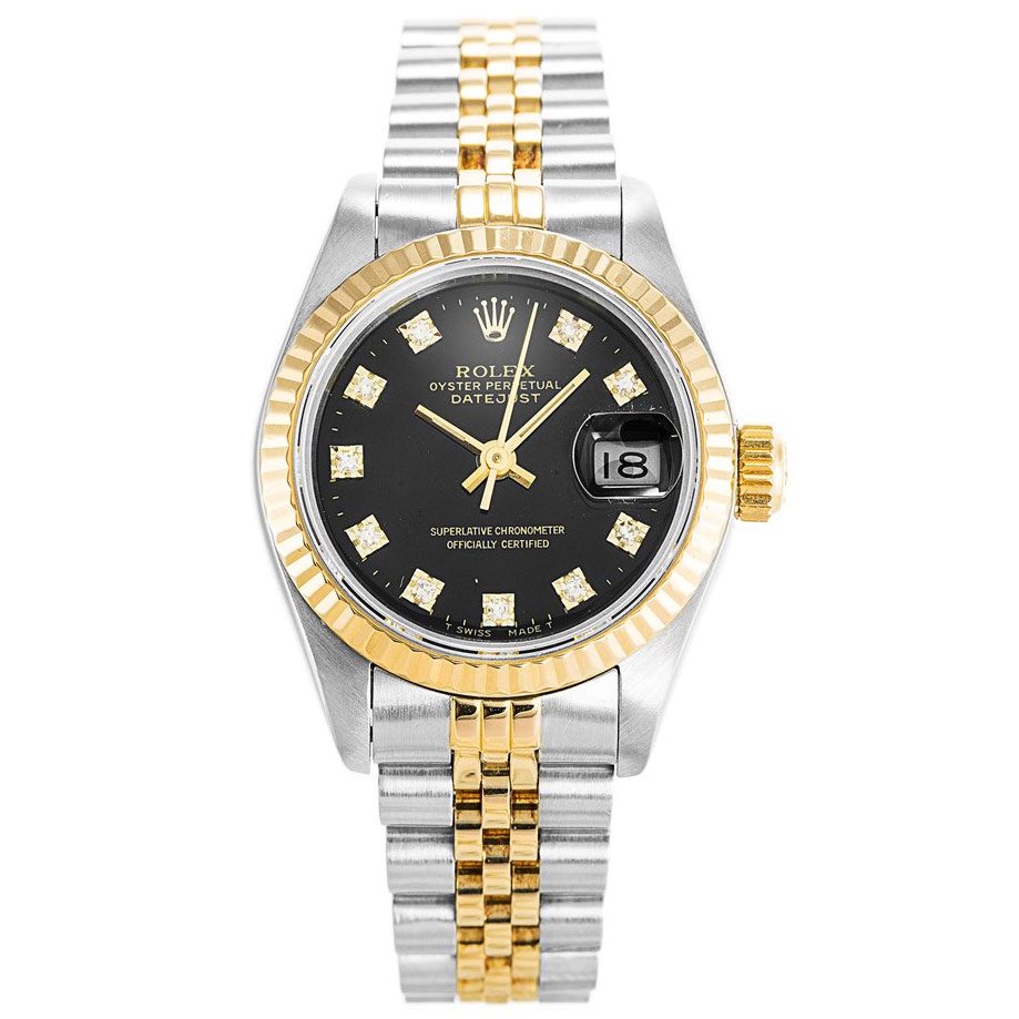 Rolex Datejust 69173 Cadran Pour Dames En Acier Inoxydable De Qualité 316 Plaqué Or Noir