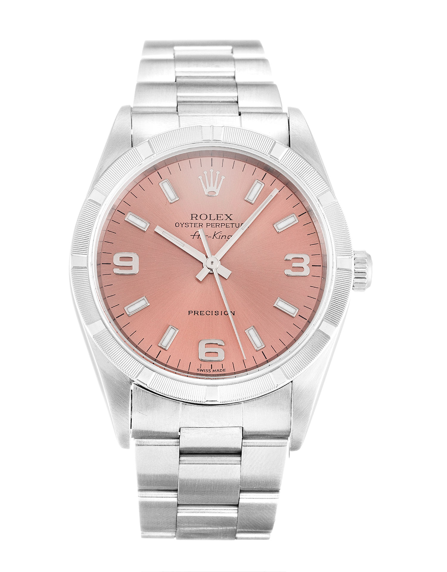 Rolex Air-king 14010m Cadran Unisexe Saumon Quarter Acier Arabe (Oyster)