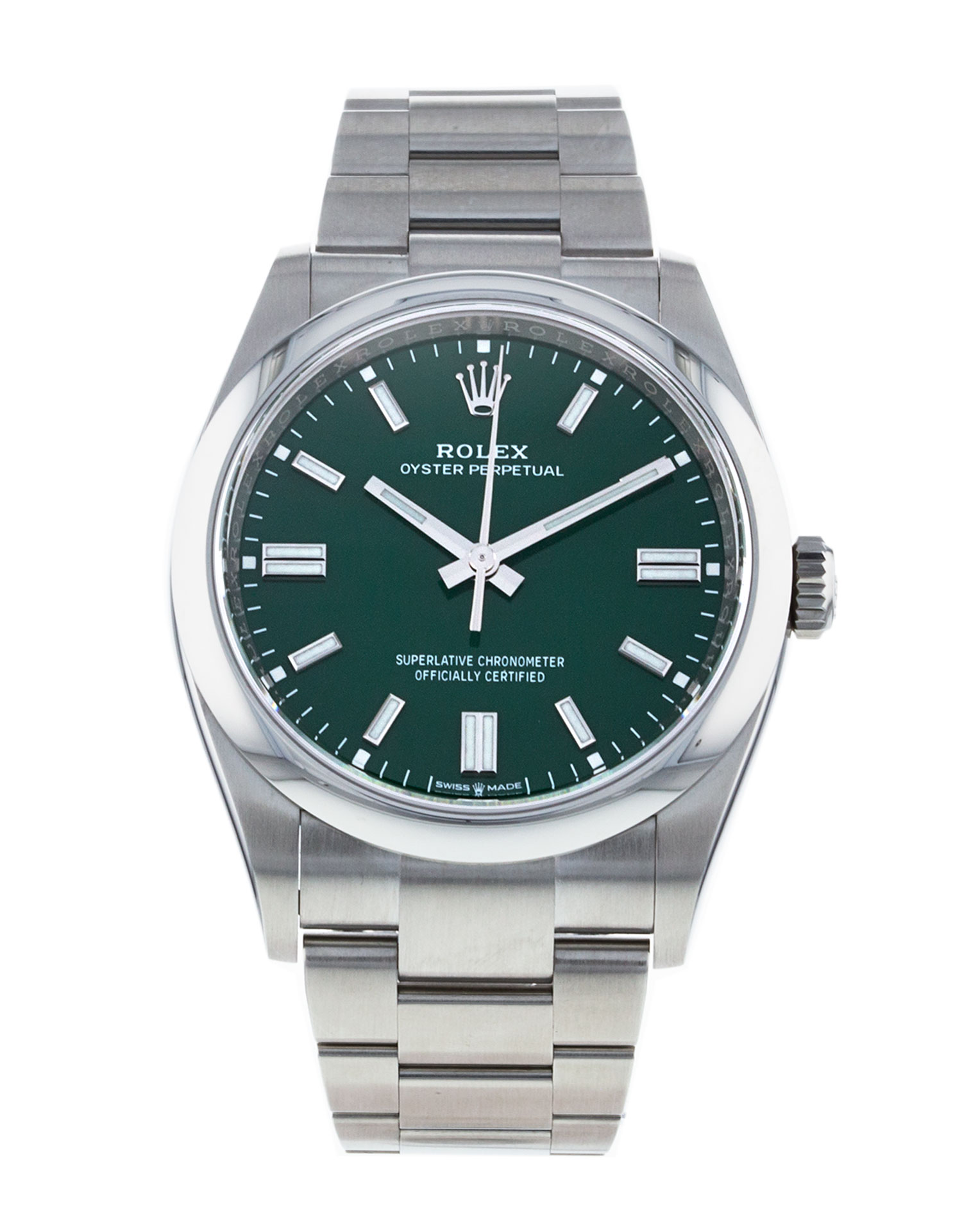 Rolex Oyster Perpetual 126000 Cadran Homme Vert Bâton Matériel Acier