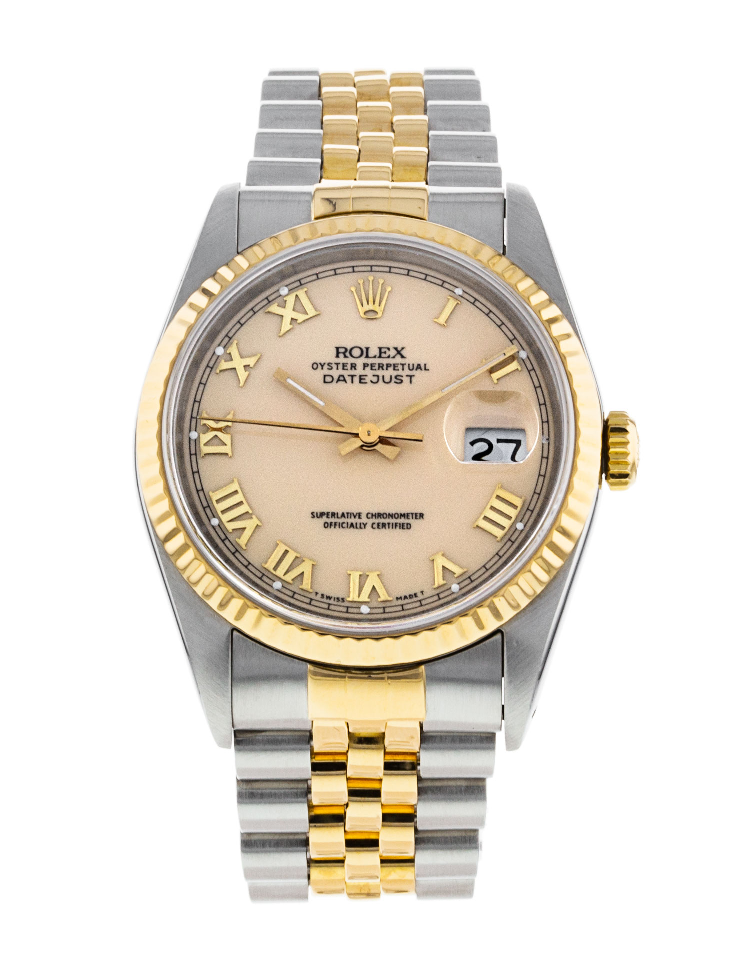 Rolex Datejust 16233 Mens Cadran Ivoire Chiffre Romain Matériau du boîtier Acier Or jaune