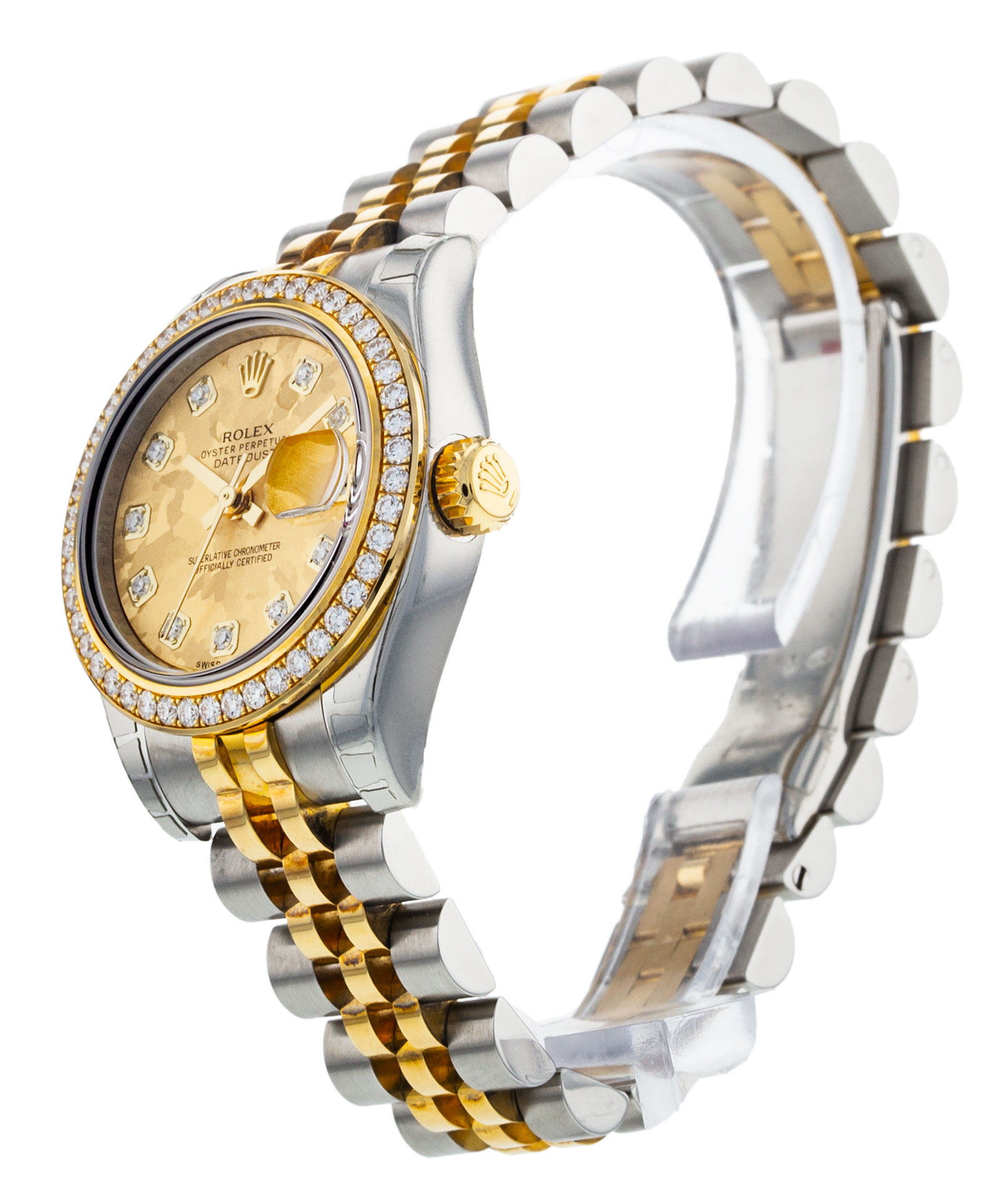 Rolex Datejust Lady 179383 Cadran pour dames en or jaune Matériau du boîtier en diamant Acier Or jaune serti de diamants – Image 3