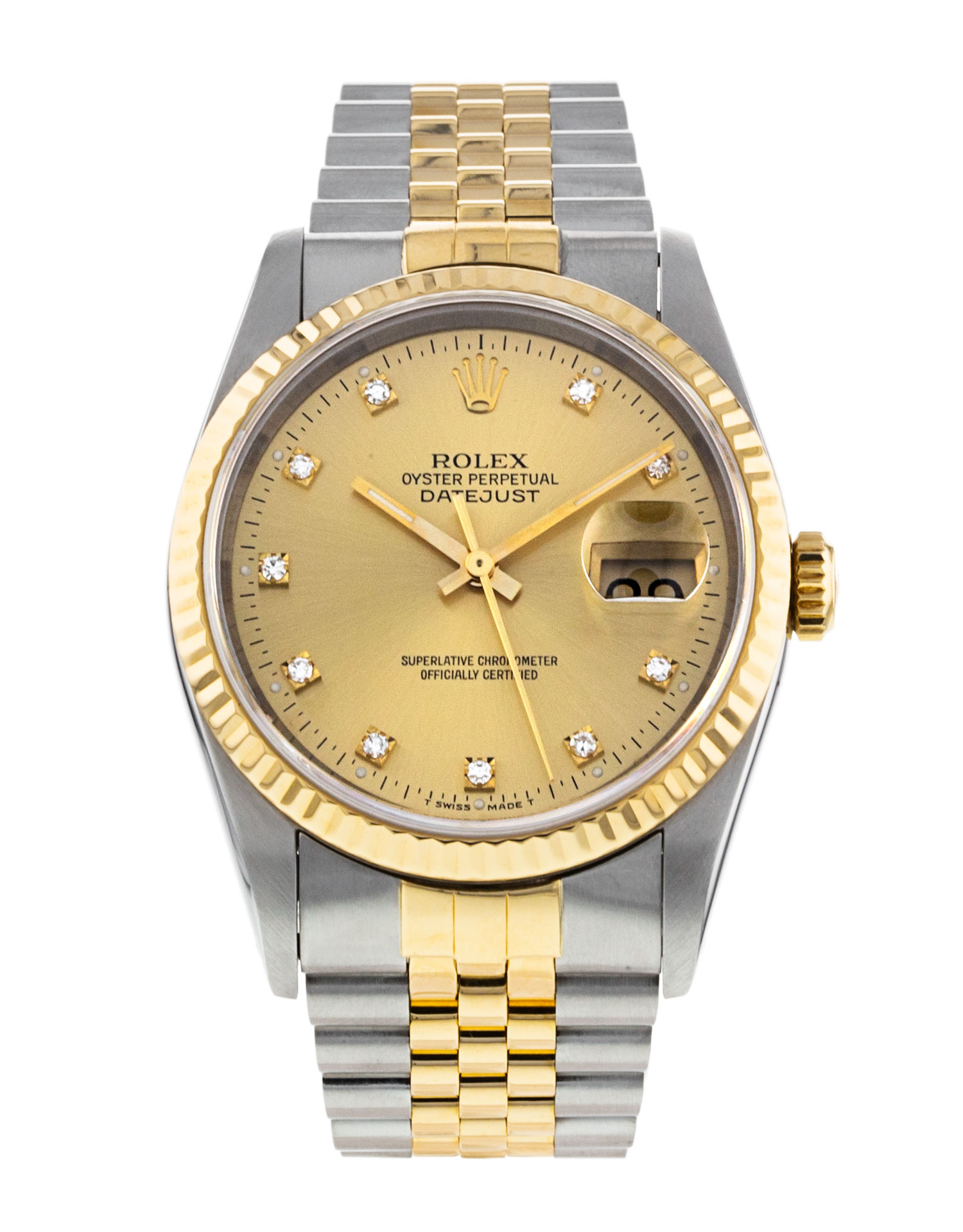 Rolex Datejust 16233 Mens Dial Champagne Diamond Case Matériel Acier Or jaune