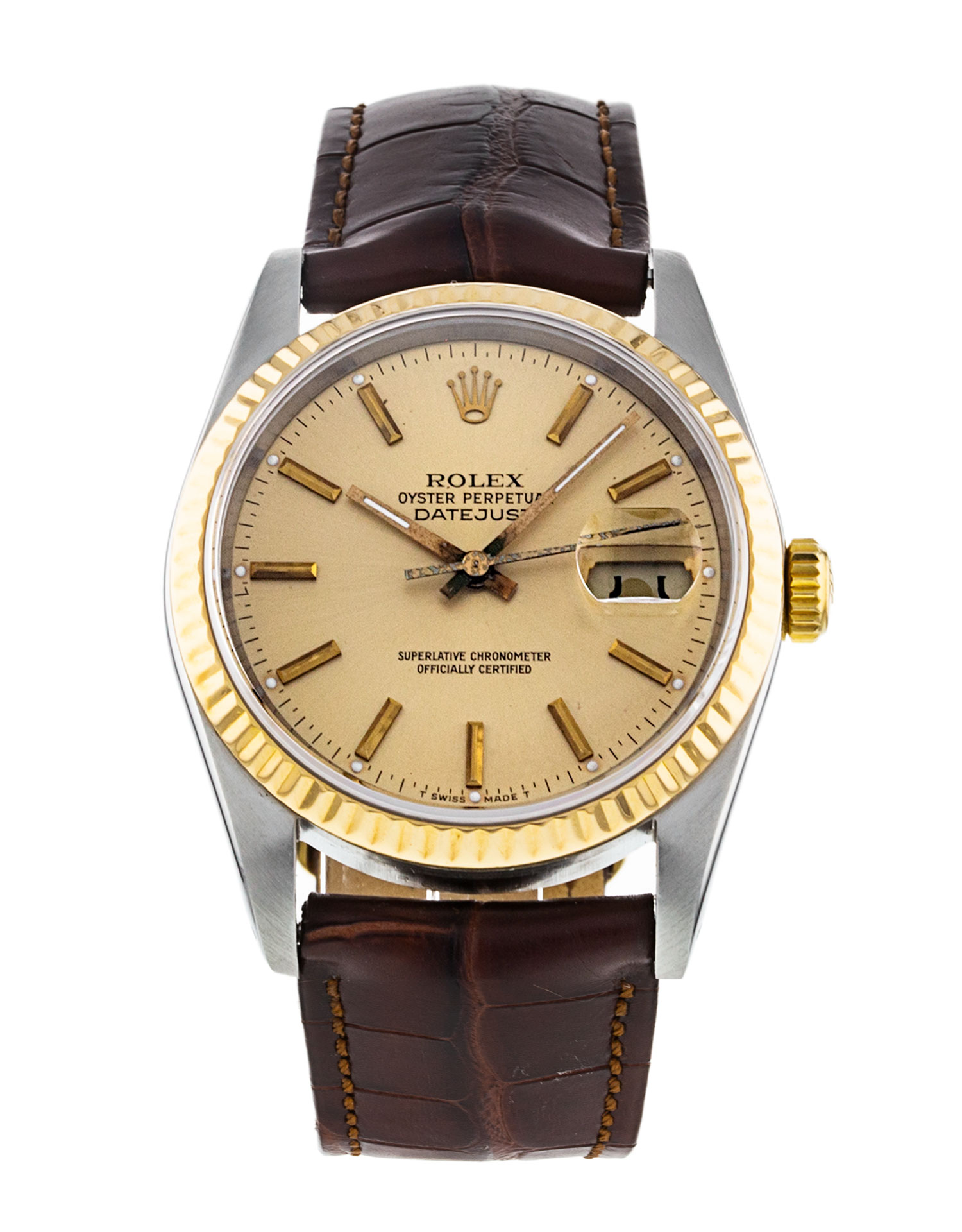Rolex Datejust 16233 Cadran pour homme Champagne Baton Matériau du boîtier Acier Or jaune