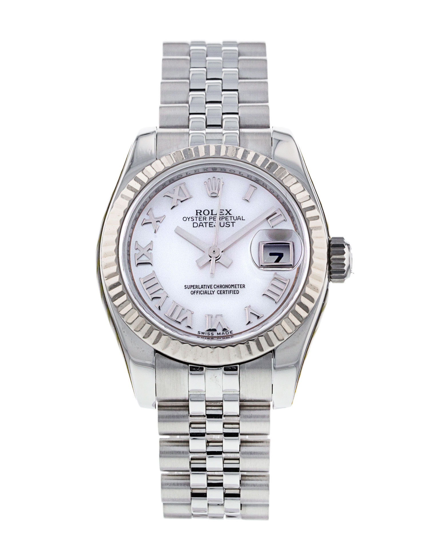 Rolex Datejust Lady 179174 Cadran pour dames en nacre blanche Matériau du boîtier en acier et Or blanc