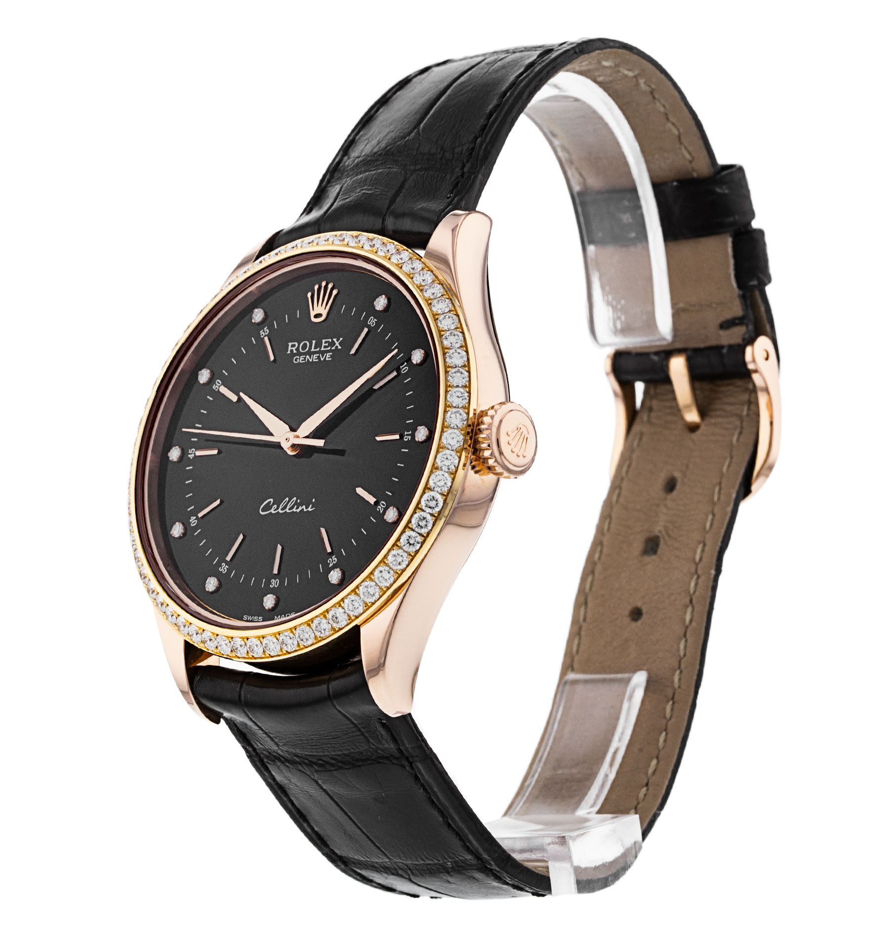 Rolex Cellini 50705 Rbr Cadran pour homme en diamant noir Matériau du boîtier en or rose serti de diamants – Image 3
