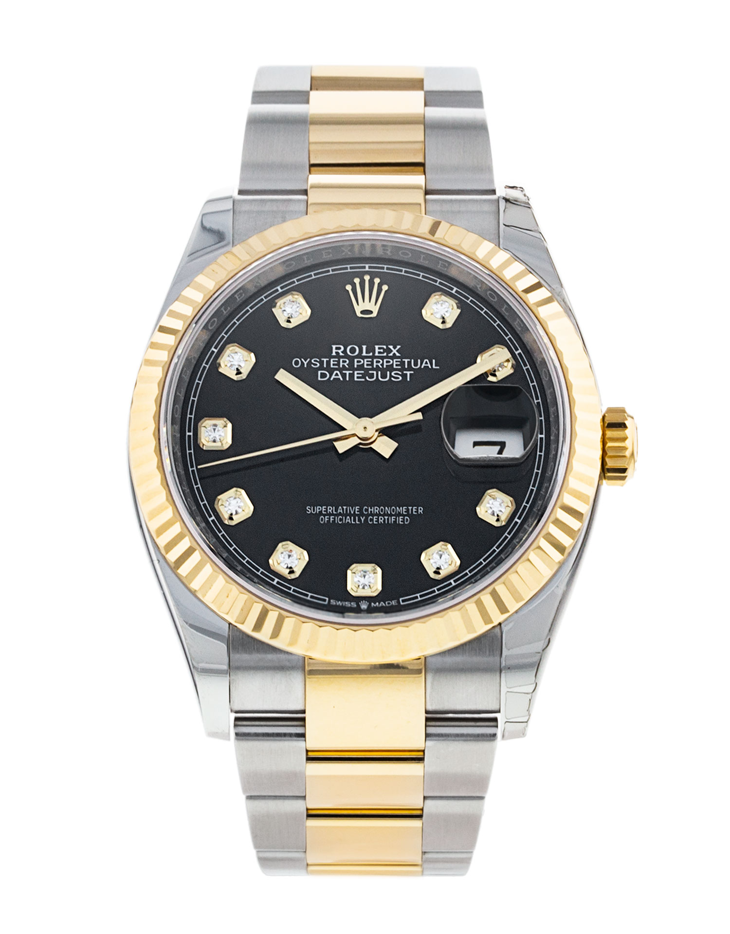 Rolex Datejust 126233 Mens Dial Black Diamond Case Matériau Acier Or jaune