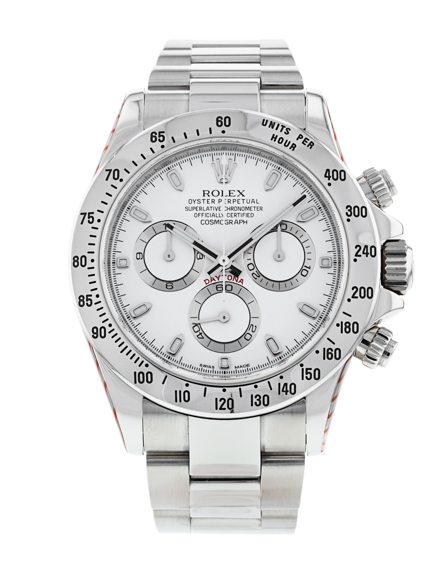 Rolex Daytona 116520 Cadran Homme Blanc Bâton Matériel Acier
