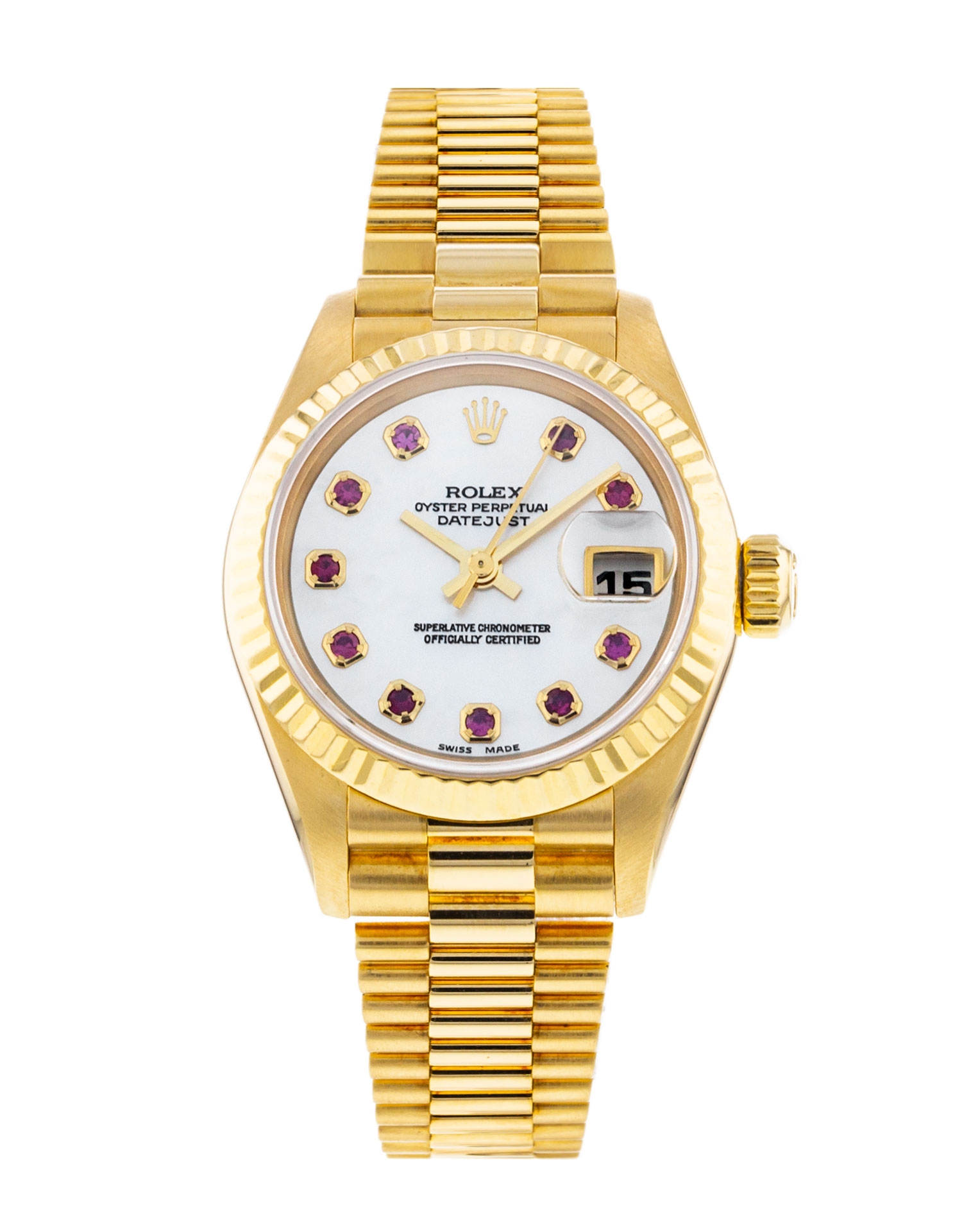 Rolex Datejust Lady 69178 Mesdames Cadran Nacre Blanc - Matériau du boîtier rubis Or jaune