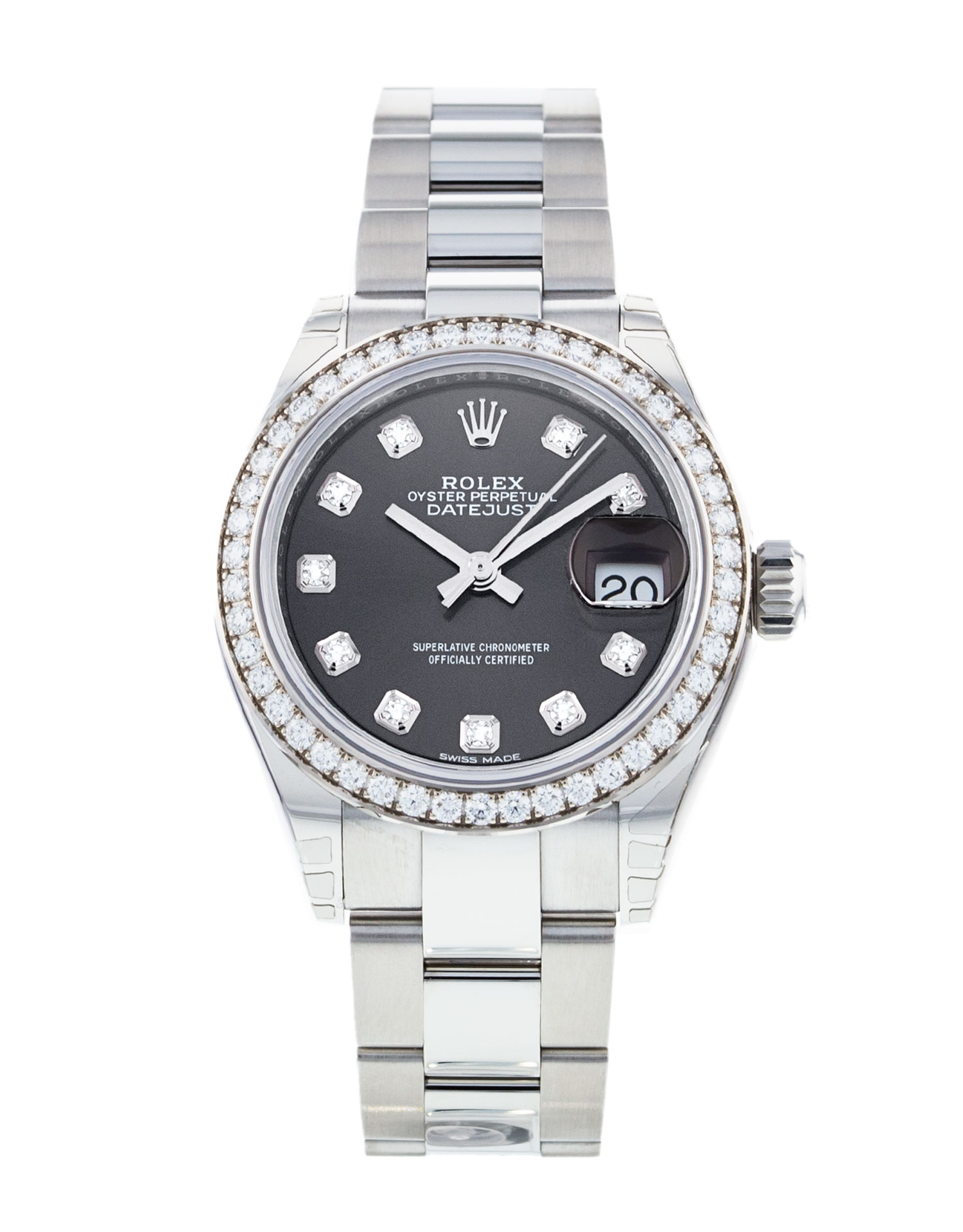Rolex Datejust Lady 28 279384 Rbr Mesdames Cadran Gris foncé Diamant Matériau du boîtier Acier Or blanc serti de diamants