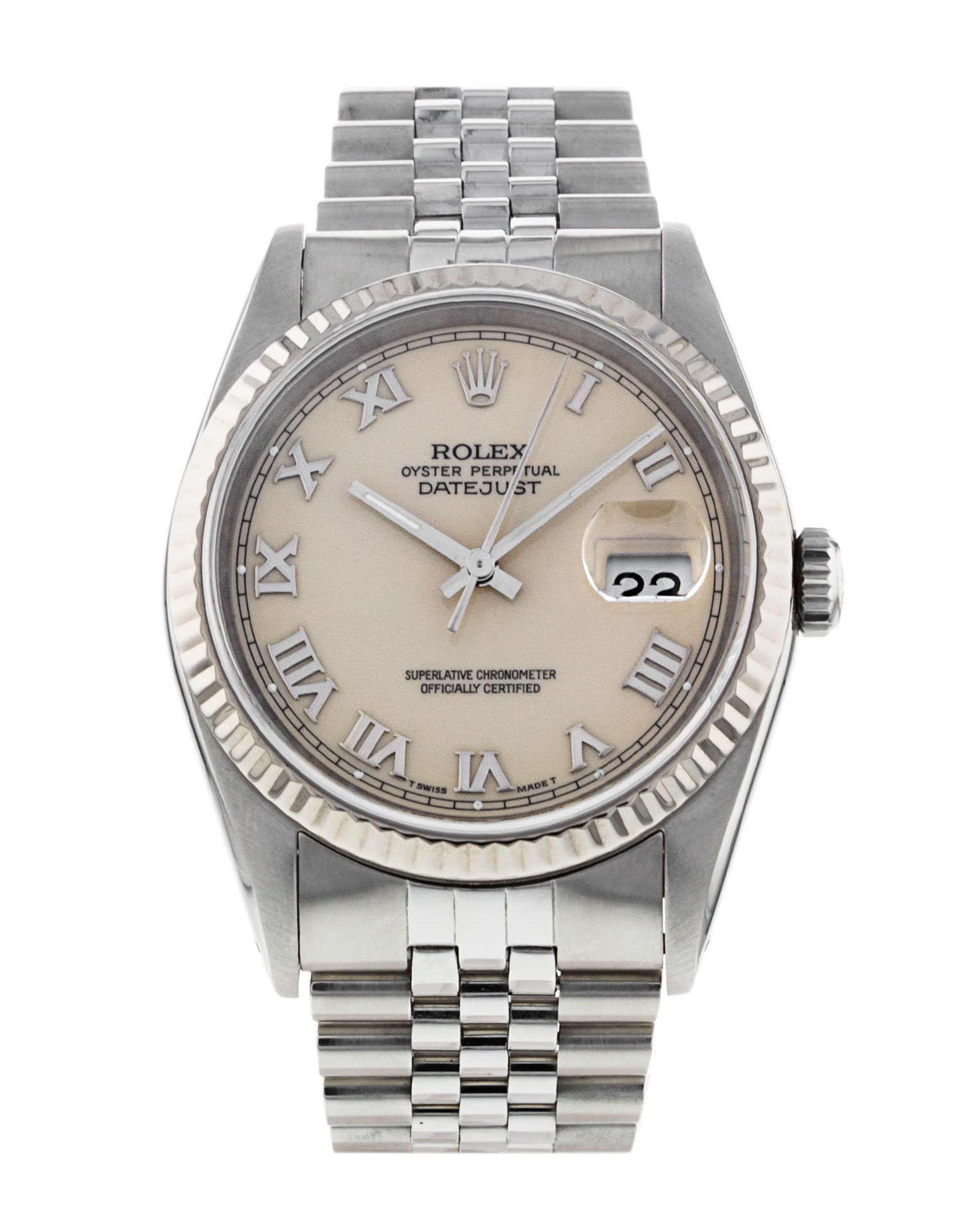 Rolex Datejust 16234 Mens Cadran Ivoire Chiffre Romain Matériau du boîtier Acier Or blanc