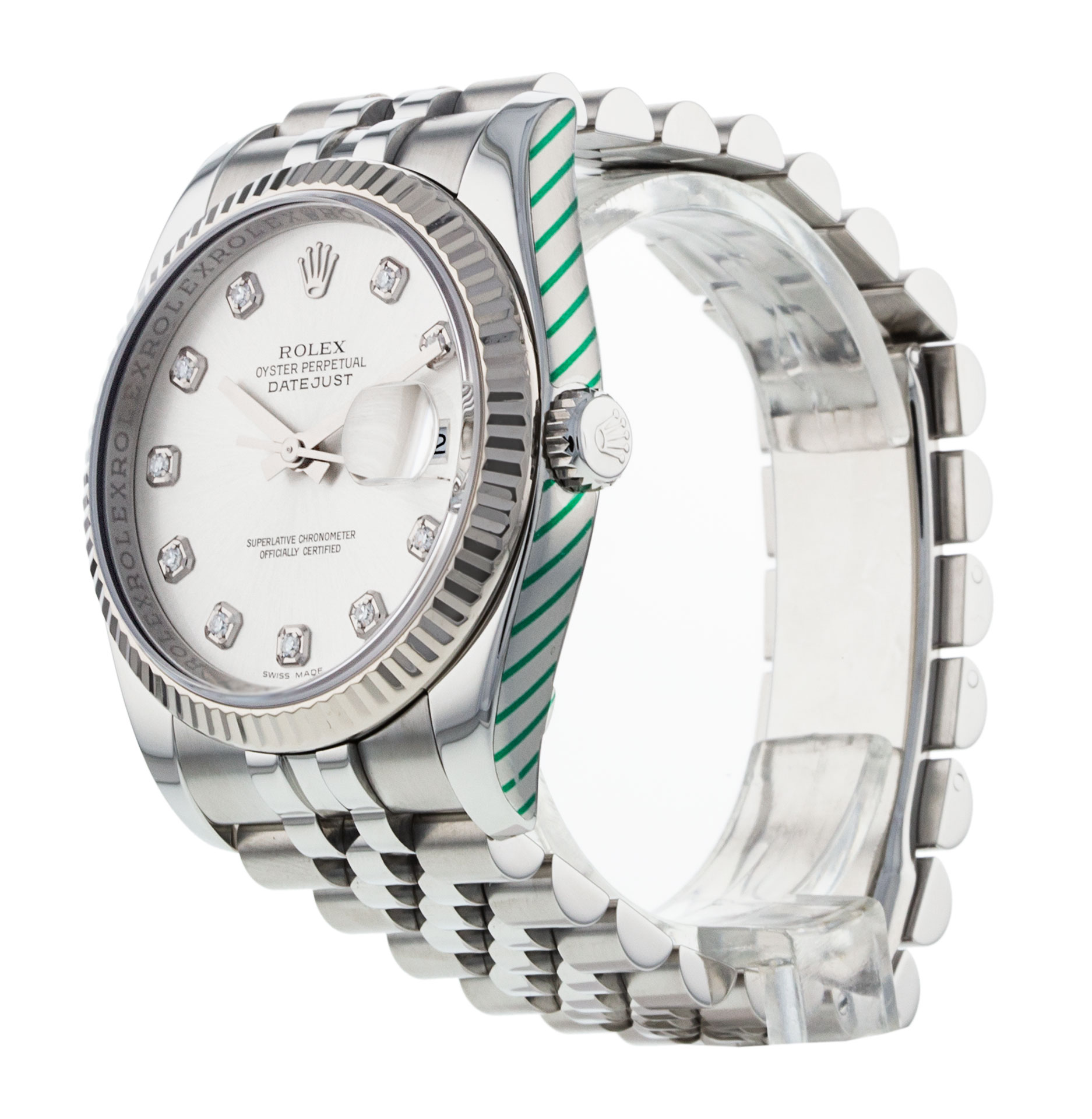 Rolex Datejust 116234 Mens Dial Silver Diamond Case Matériau Acier Or blanc – Image 3