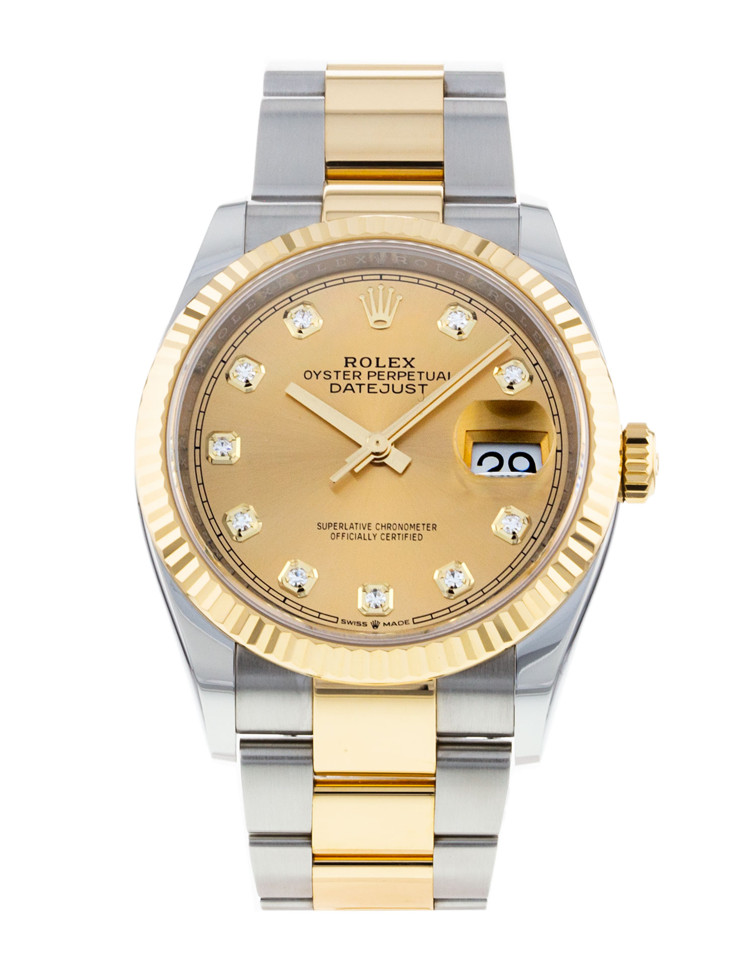 Rolex Datejust 126233 Mens Dial Champagne Diamond Case Matériel Acier Or jaune