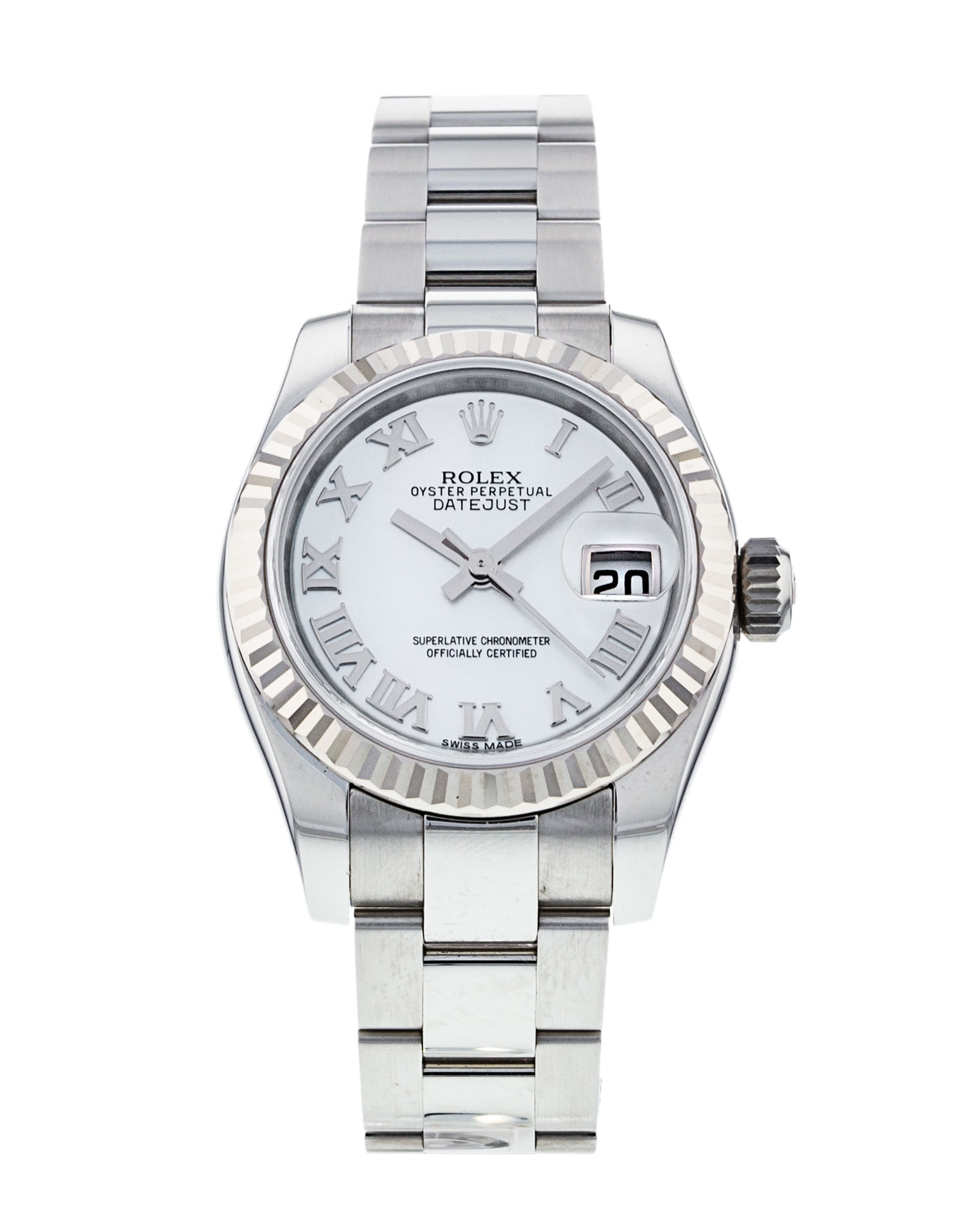 Rolex Datejust Lady 179174 Cadran pour dames en nacre blanche Matériau du boîtier en acier et Or blanc