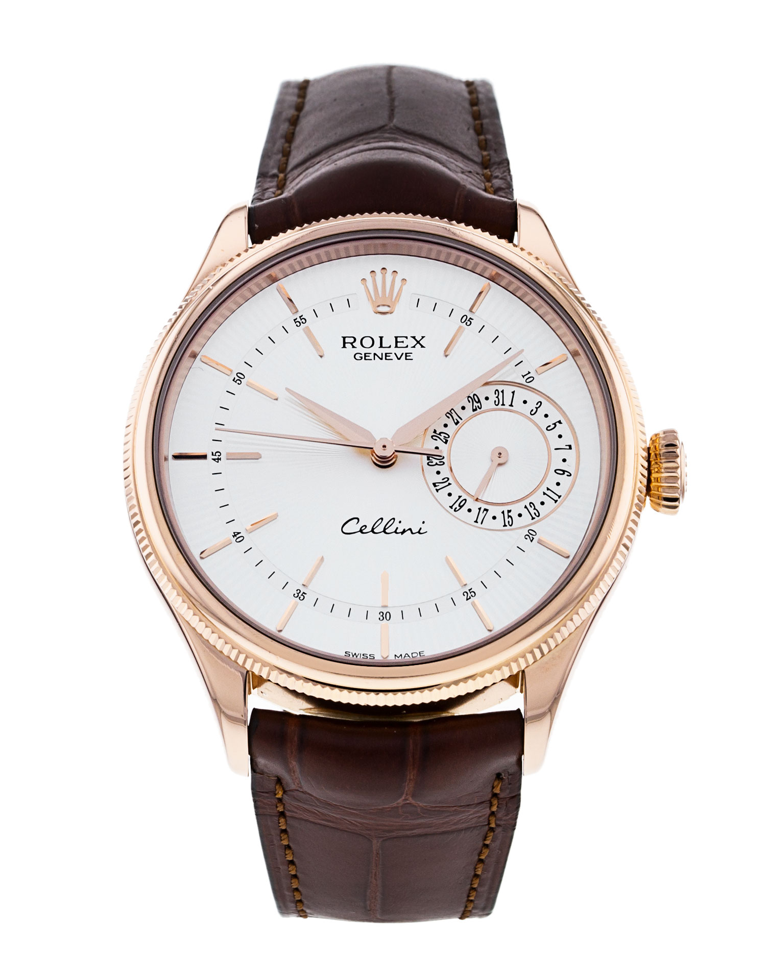 Rolex Cellini 50515 Cadran Homme Argent Matière boîtier Baton Or Rose