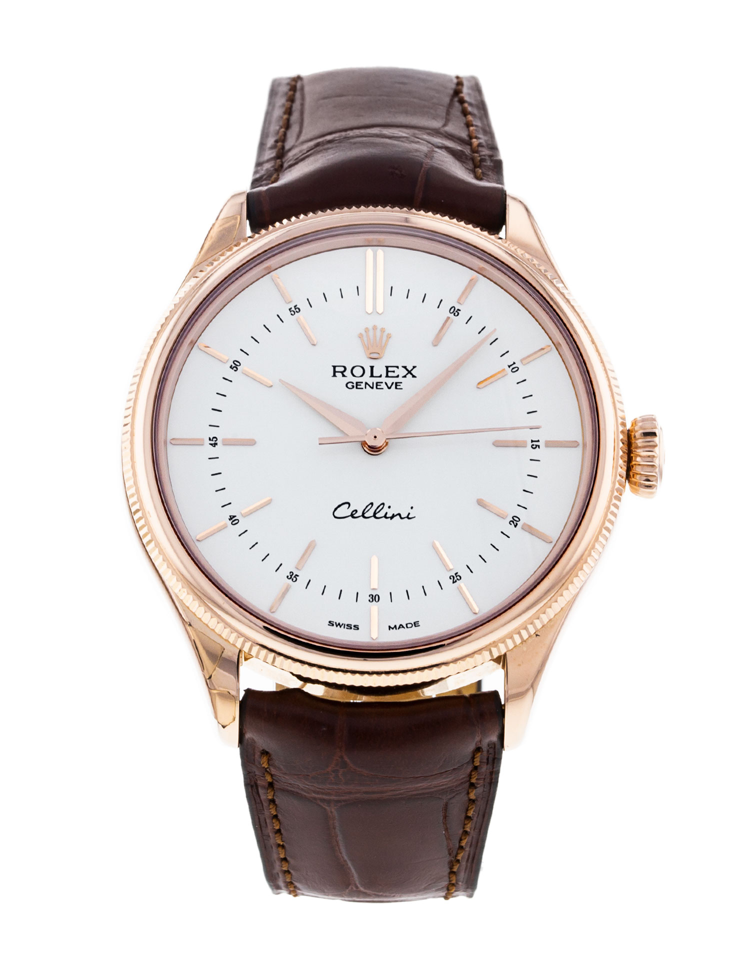Rolex Cellini 50505 Cadran Homme Blanc Matière Du boîtier Baton Or Rose