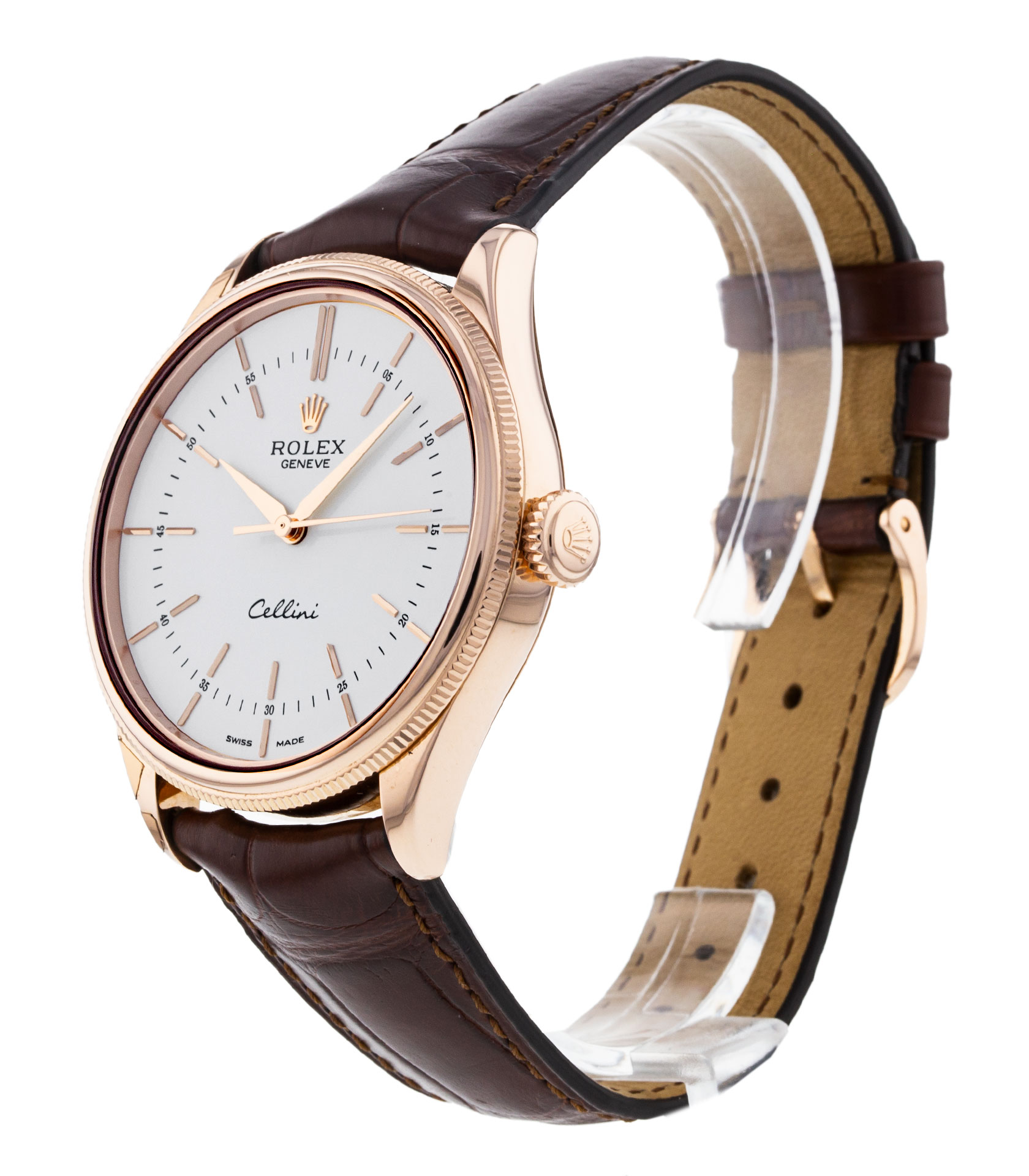 Rolex Cellini 50505 Cadran Homme Blanc Matière Du boîtier Baton Or Rose – Image 3