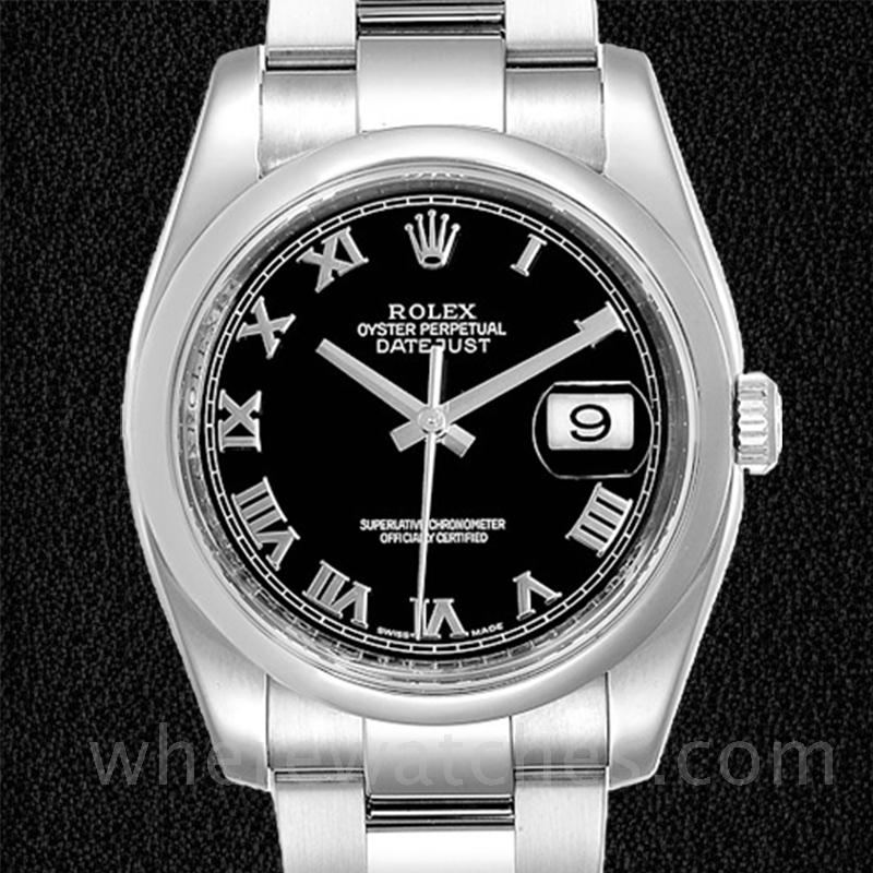 Rolex Datejust Pour des hommes 116200BKRO Argenté Cadran Noir 36mm