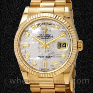Rolex Day-Date 118238MDP Pour des hommes Bracelet Cadran Nacre Blanche 36mm