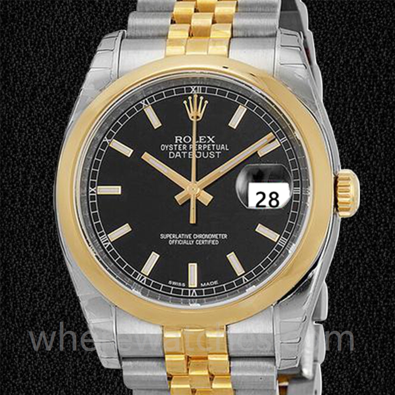 Rolex Datejust 116203BKSJ Pour des hommes 36mm Regardez Cadran noir