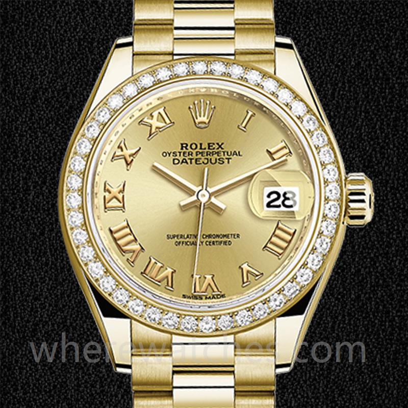 Rolex Datejust 28mm m279138rbr-0021 Dames Cadran Champagne Président Bracelet