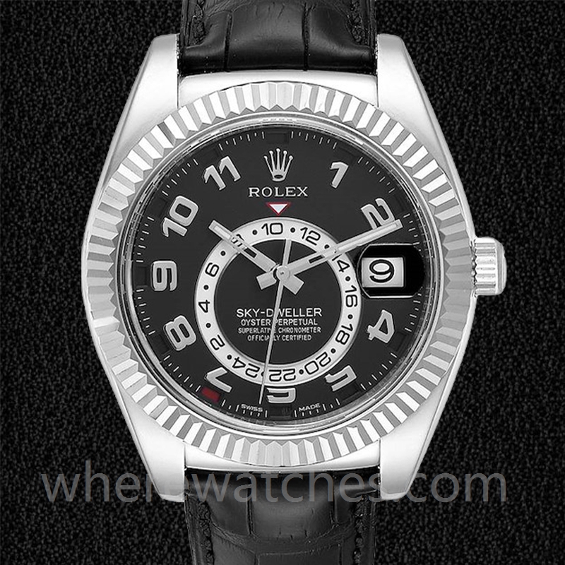 Rolex Sky-dweller 41mm 326139BKAL Pour des hommes Bracelet en cuir Cadran noir