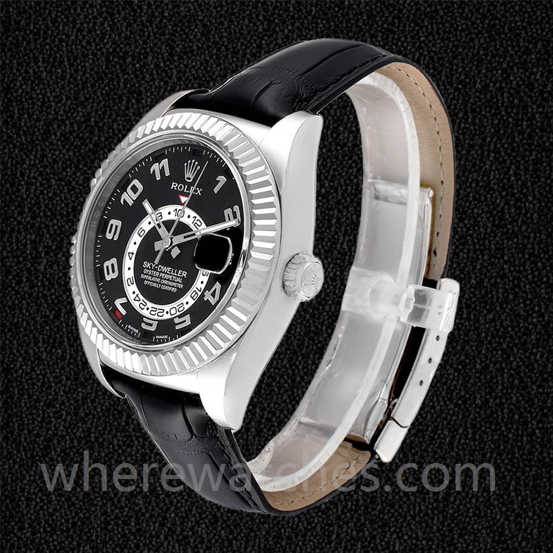 Rolex Sky-dweller 41mm 326139BKAL Pour des hommes Bracelet en cuir Cadran noir – Image 3