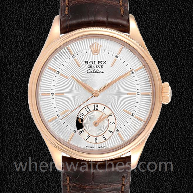 Rolex Cellini m50525-0008 Pour des hommes 39mm Bracelet en cuir Doré rose