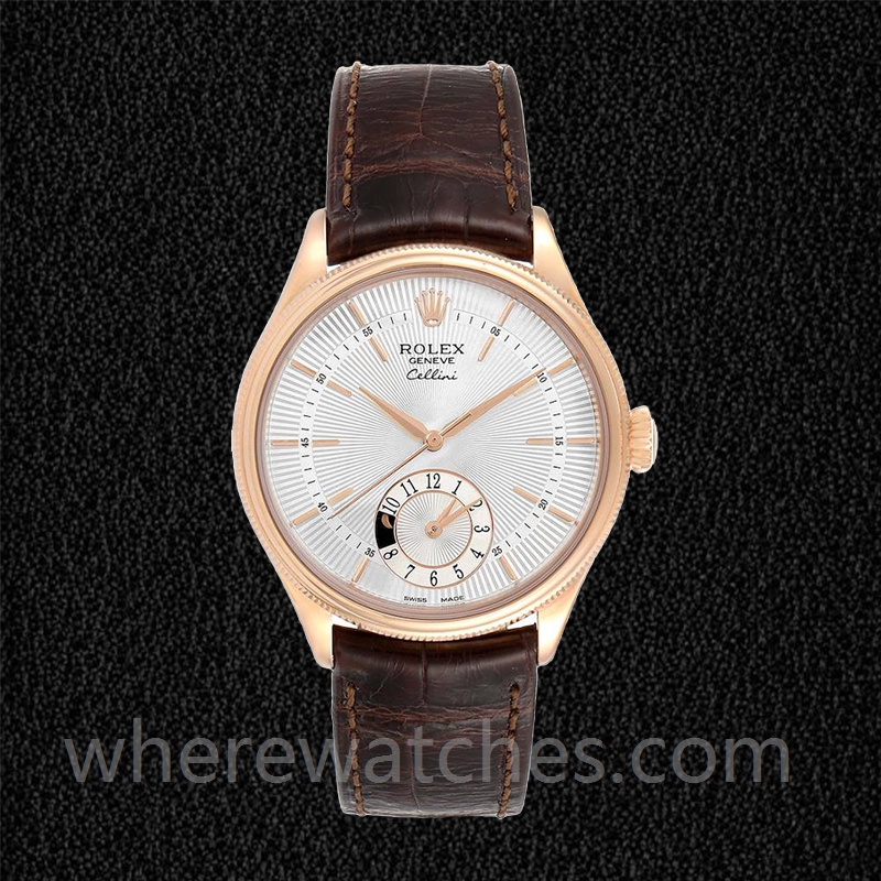 Rolex Cellini m50525-0008 Pour des hommes 39mm Bracelet en cuir Doré rose – Image 2