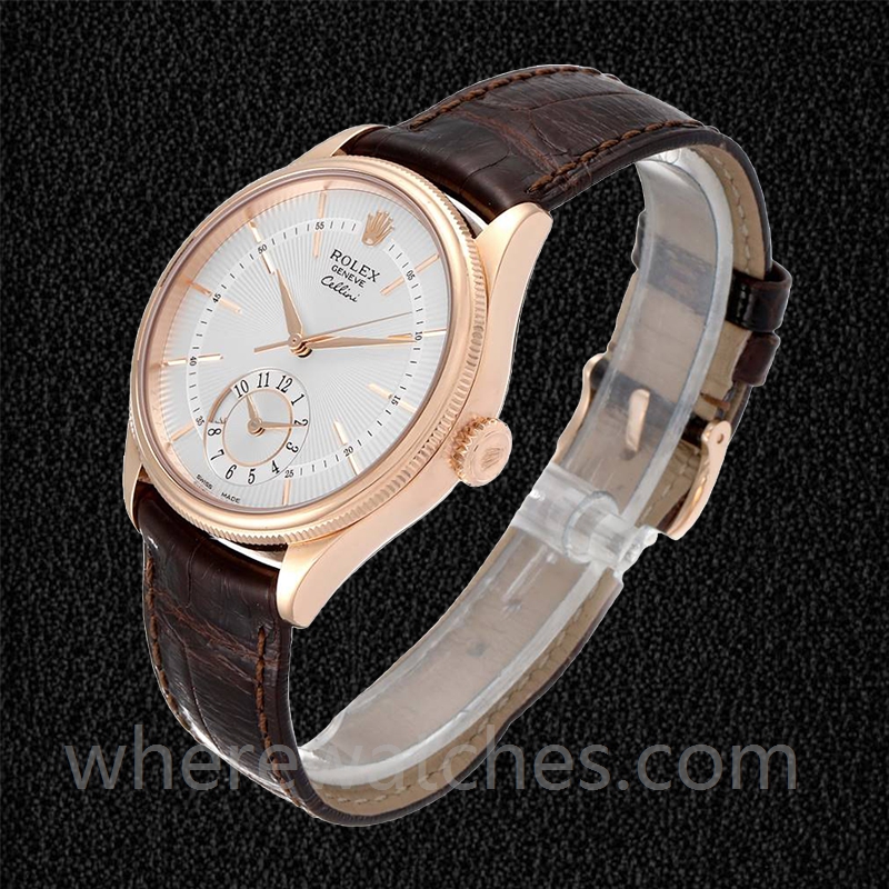 Rolex Cellini m50525-0008 Pour des hommes 39mm Bracelet en cuir Doré rose – Image 3