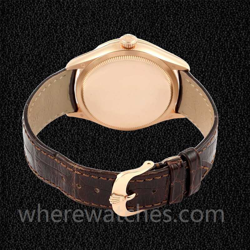 Rolex Cellini m50525-0008 Pour des hommes 39mm Bracelet en cuir Doré rose – Image 4