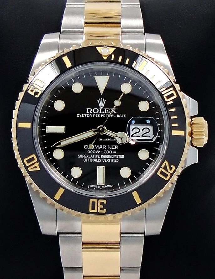 Réplique de qualité Rolex Two Tone Submariner 116613ln Or jaune 18 carats SS Black Mint