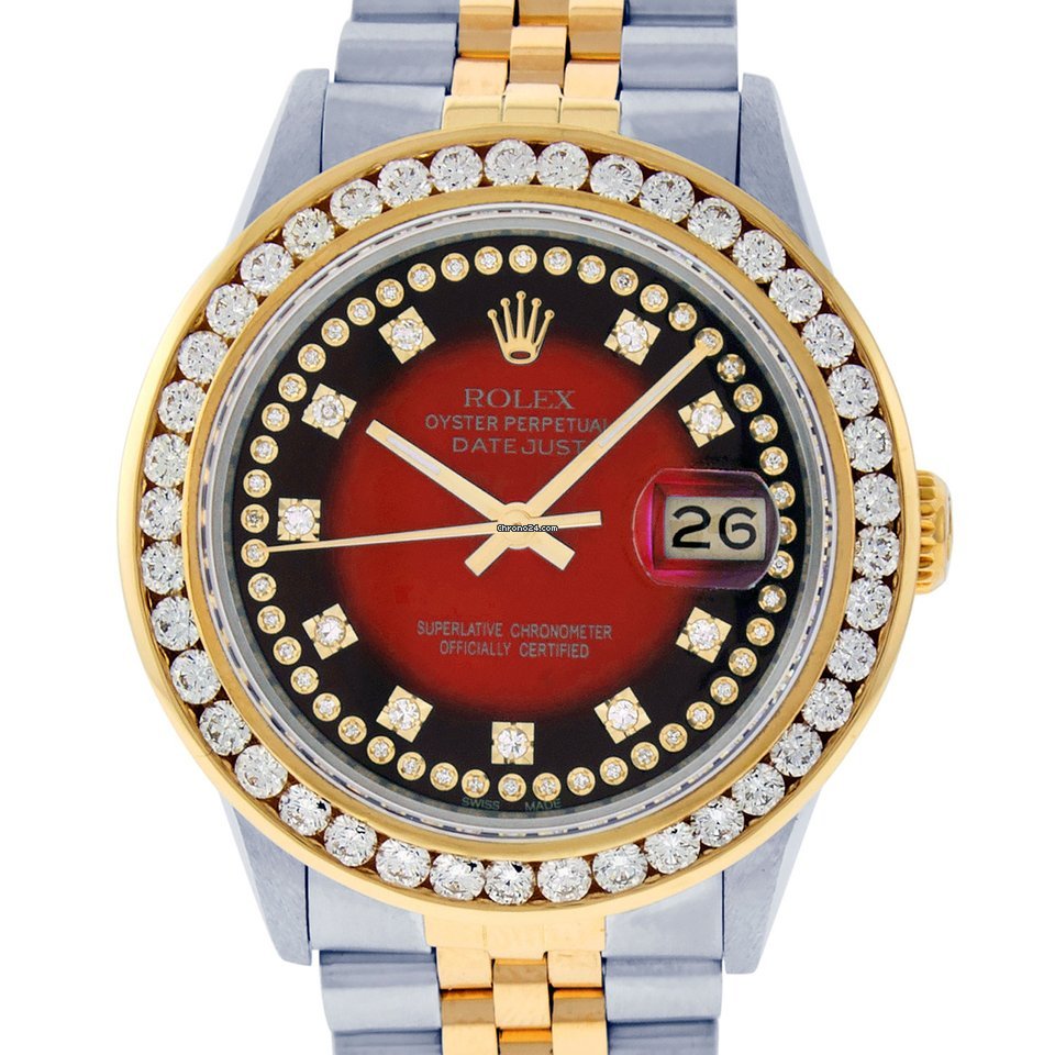 Qualité Réplique Rolex Mens Datejust SS 18k Montre En Or Jaune Avec Diamants Rouges