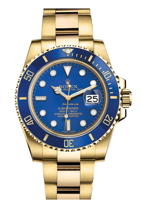 Réplique de luxe Rolex Submariner Date 40mm or jaune cadran bleu