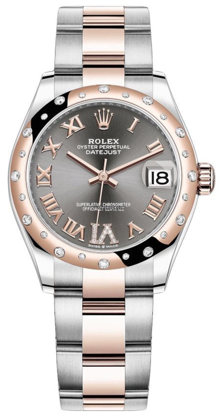 Acheter de fausses Rolex Datejust 31 mm en acier inoxydable et or rose 278341rbr Rhodium Vi Roman Oyster