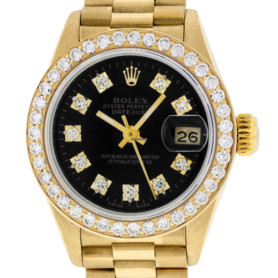 Acheter une fausse Rolex Lady Datejust President 69178 en or 18 carats avec diamant noir