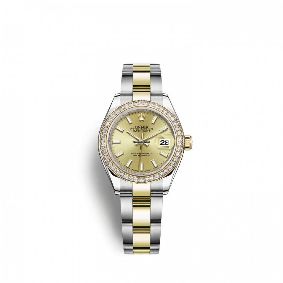 Réplique de luxe Mesdames Rolex Lady-datejust 28 28 mm en acier inoxydable et montre en or jaune 18 carats 279383rbr-0002