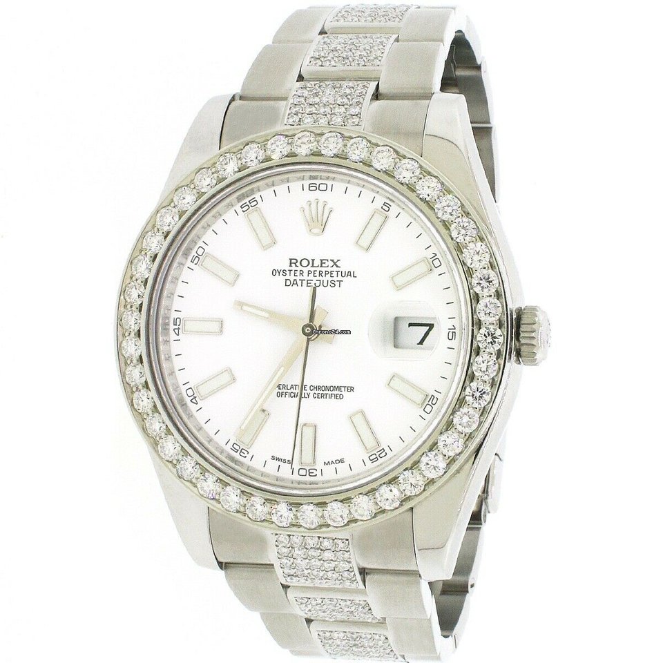Réplique de qualité Rolex Datejust Ii 41mm Acier Cadran Blanc W 5.6ct Diamond Watch Box Papers