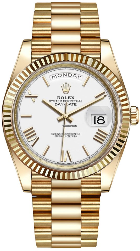 Réplique de luxe Rolex Day-date 40 mm en or jaune 228238 blanc romain