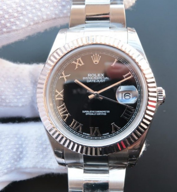 Réplique de luxe Rolex Datejust 41mm 116334 SS Cadran Noir Marqueurs Romains SS Bracelet A3136