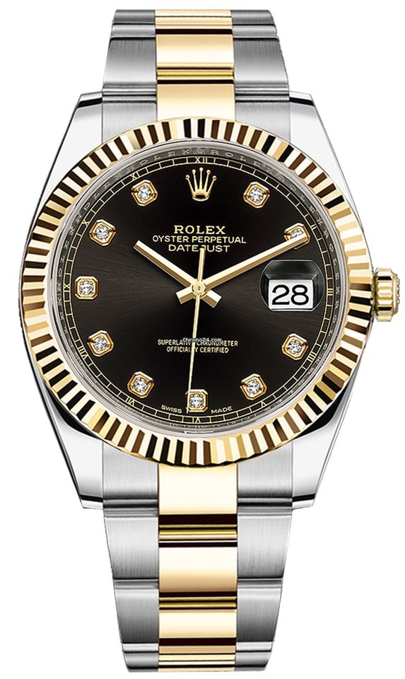 Réplique Rolex Datejust 41 mm en acier et or jaune 126333 Black Diamond Oyster