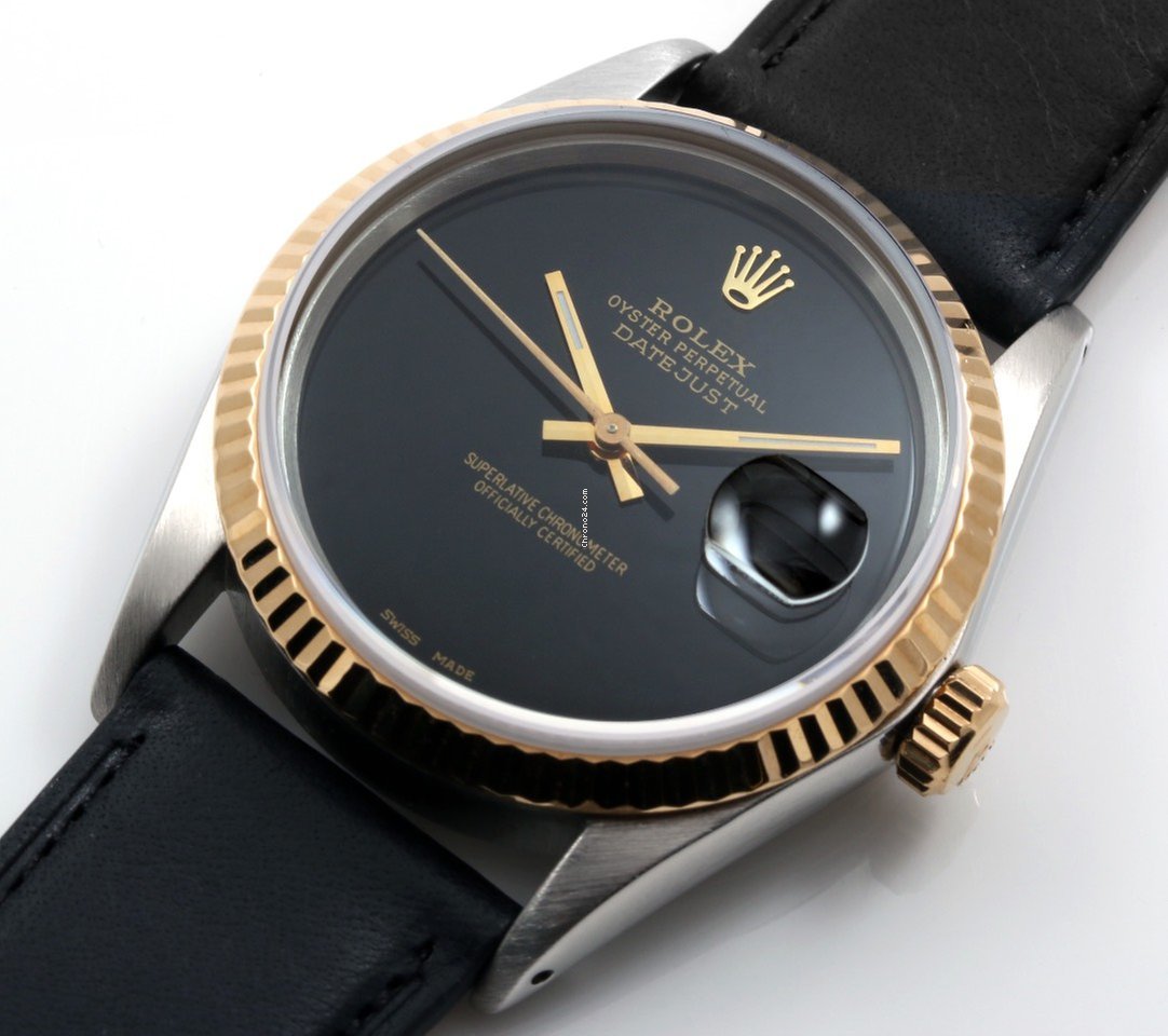 Réplique Suisse Rolex TT 16013 Datejust Cadran Onyx Noir Personnalisé Sur Bracelet En Cuir Avec Boîte Rolex Originale