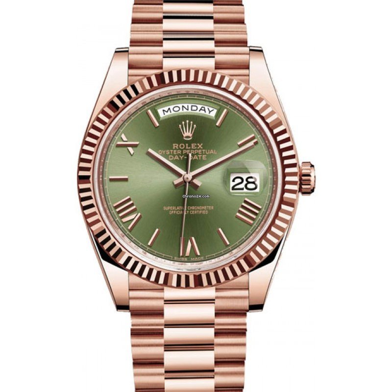 Réplique de qualité Rolex Day-date 40 or rose président cadran romain vert