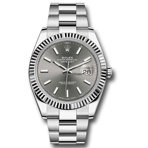 Réplique de luxe Rolex Datejust 41 mm en acier et or blanc - Lunette cannelée 126334 Dkrio