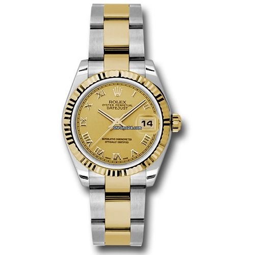 Réplique de luxe Rolex Datejust 31 mm - Acier et or jaune - Lunette cannelée - Oyster 178273 Chro