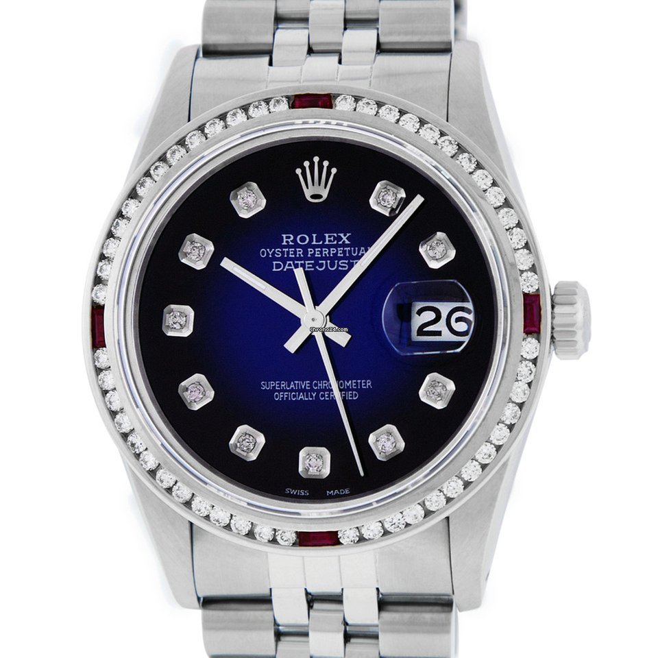 Réplique Rolex Homme Datejust Acier - Cadran Diamant Vignette Bleu Or Blanc 18 Carats