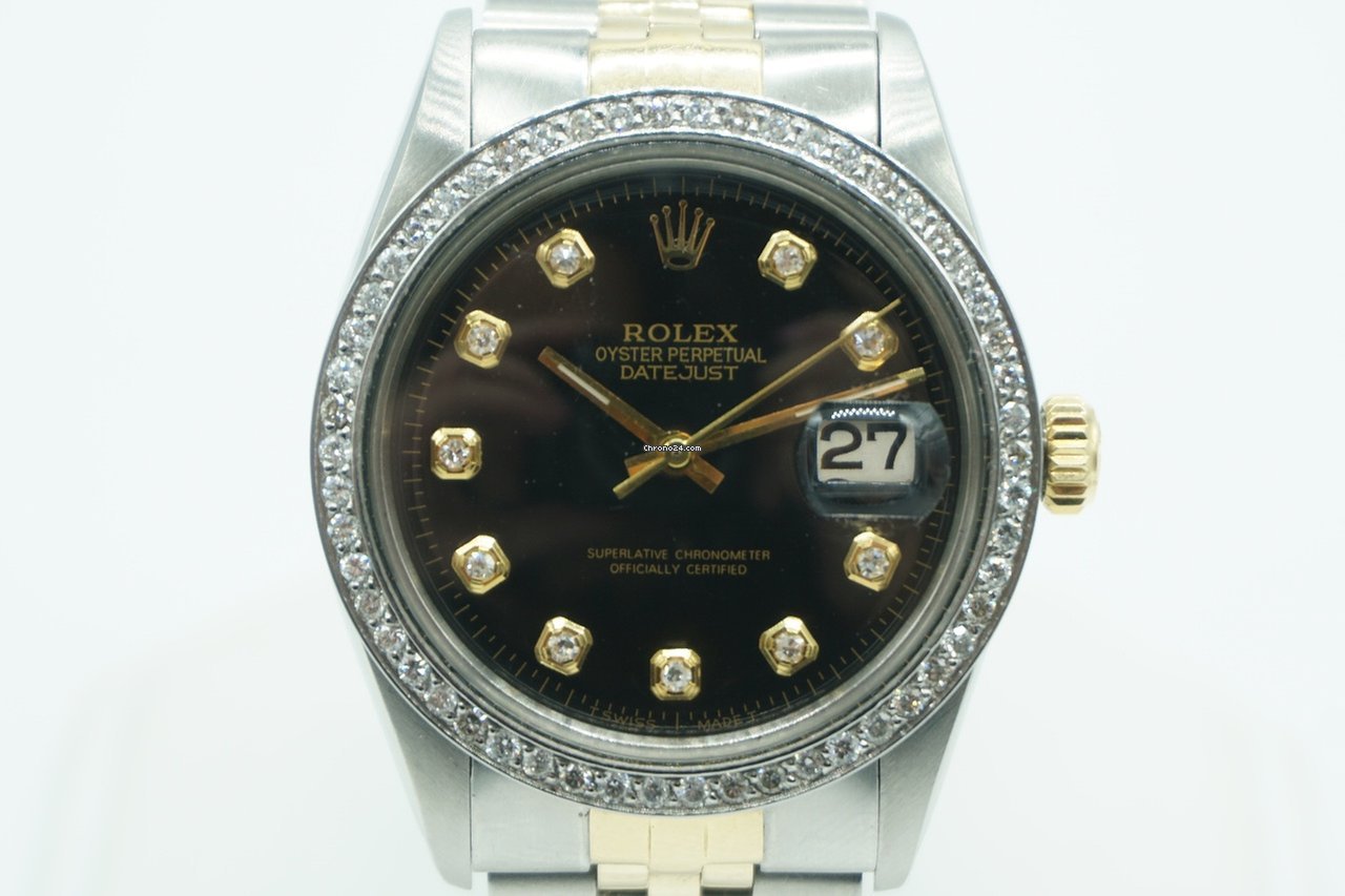 Réplique Rolex Datejust 36mm Cadran Et Lunette Sertie De Diamants Noirs Deux Tons